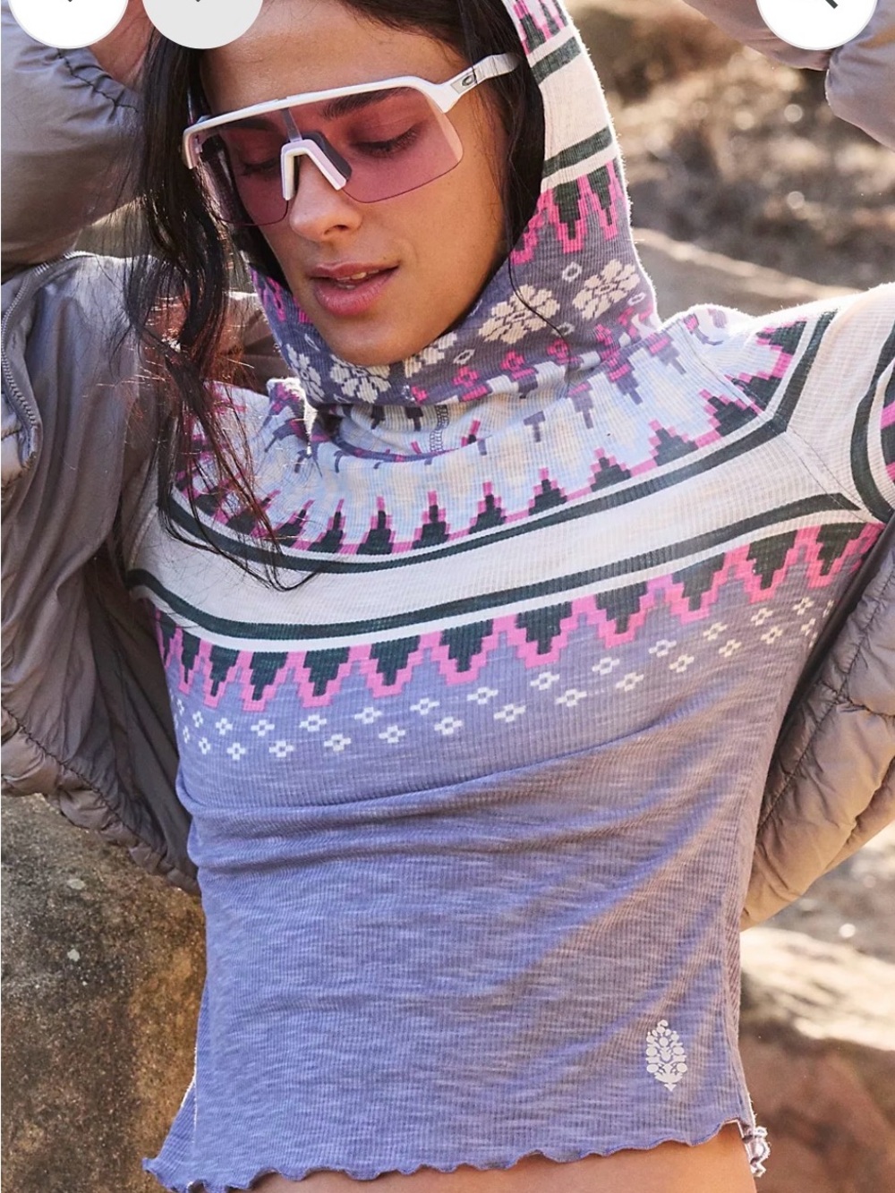 FP Movement Breathe Easily Long sleeve Plaid Fairisle Graph XS